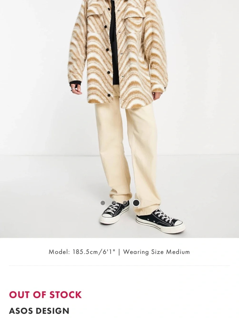 Asos design Oversized Brown & Cream Patterned Wool-Blend Shacket - Picture 9 of 9